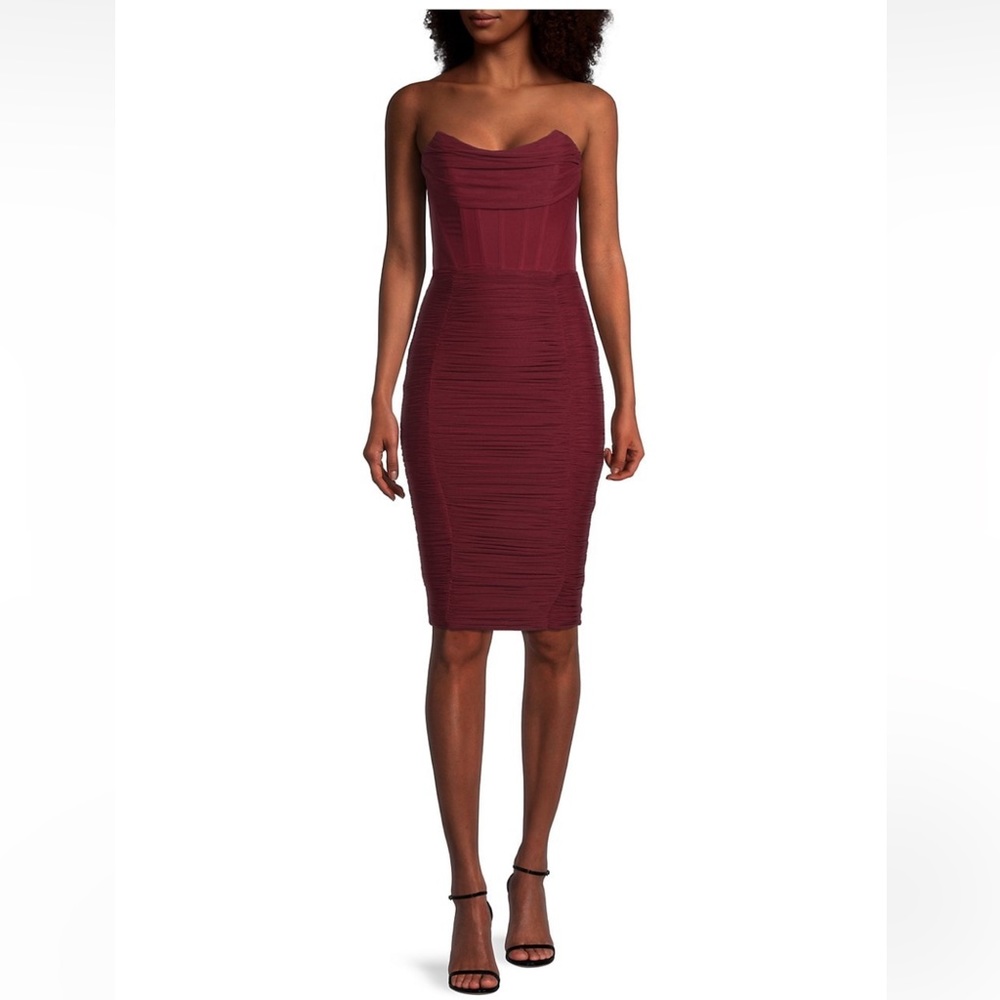 Lavish Alice Mesh Corset Dress Burgundy - Picture 3 of 6
